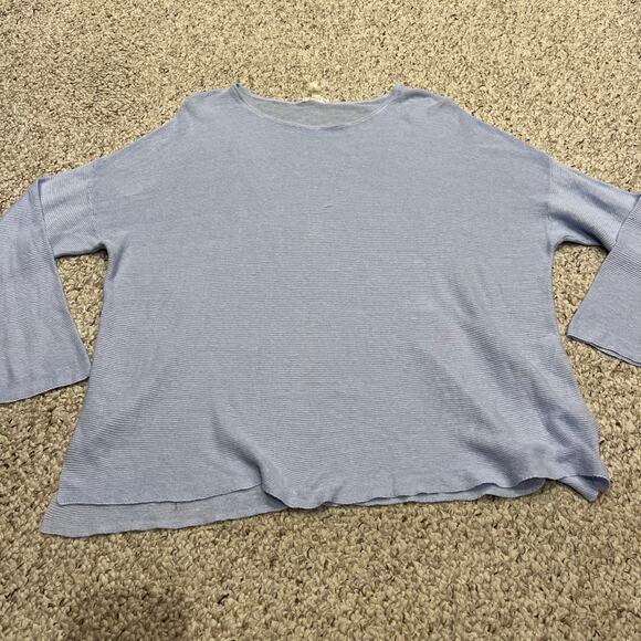 Eileen Fisher 100% Linen Long Sleeve Top Sz L Light Blue Coastal Lagenlook - Picture 1 of 9